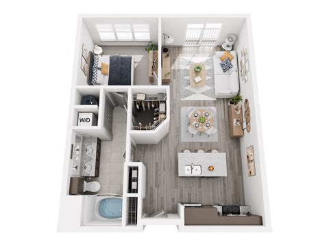 Floor plan for 1 bed, 1 bath, 808 sqft